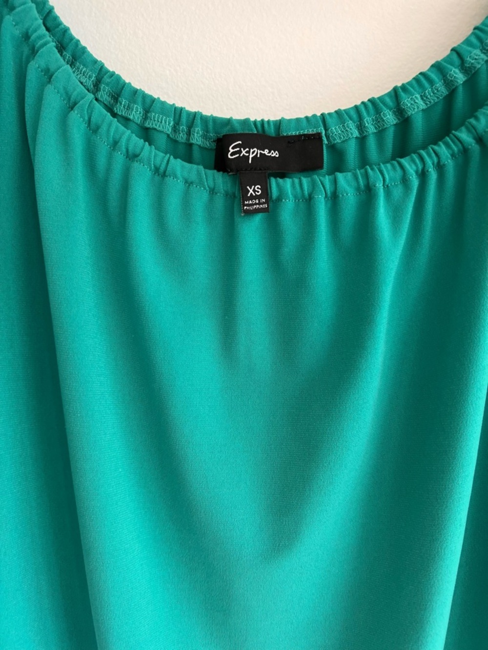 Express Teal Scoop Neck Short Sleeve Blouse with Satin Trim | Women’s XS - Picture 3 of 6